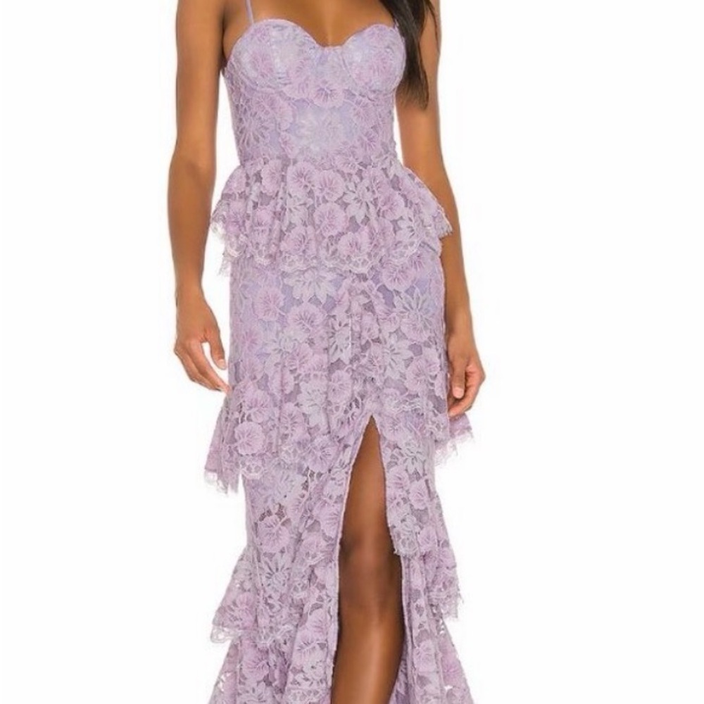 MAJORELLE Strapless Lavender Lace Dress